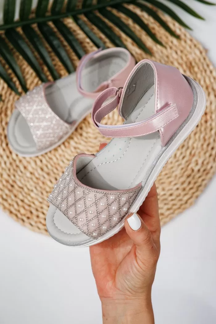 Sandale fete roz din piele ecologica Liriel  #21712
