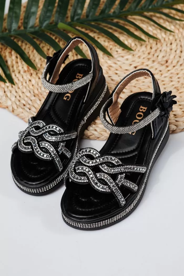 Sandale fete negre din piele ecologica Lilith #21748