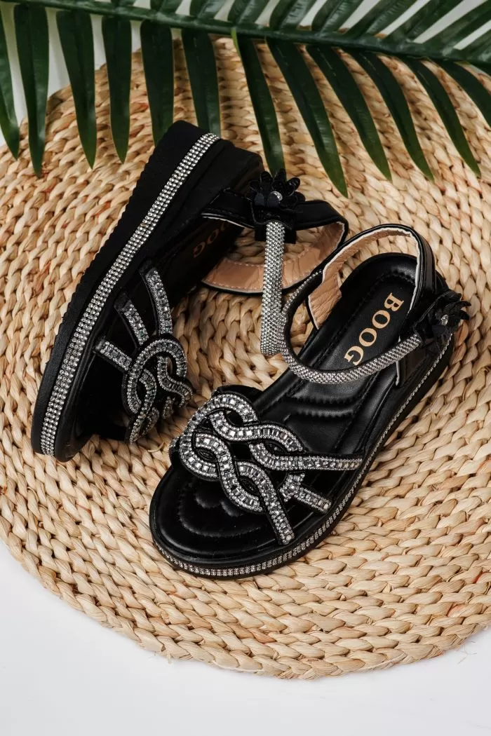 Sandale fete negre din piele ecologica Lilith2 #21751
