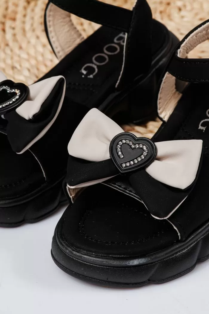 Sandale fete negre din piele ecologica Aria  #21761