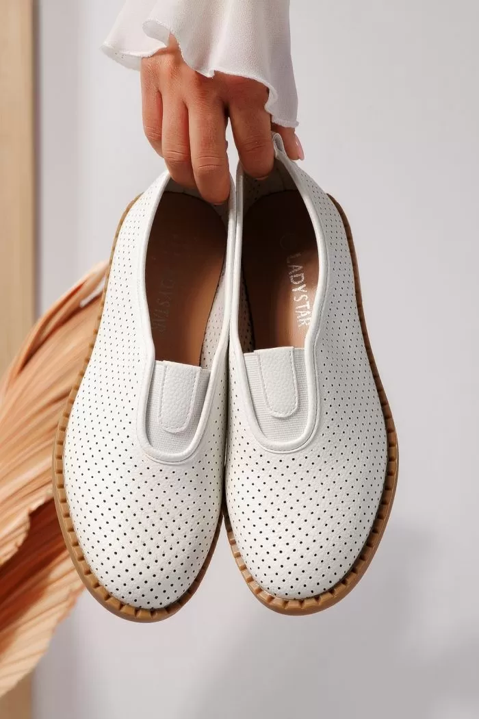 Pantofi casual dama albi din piele ecologica Melek #21815
