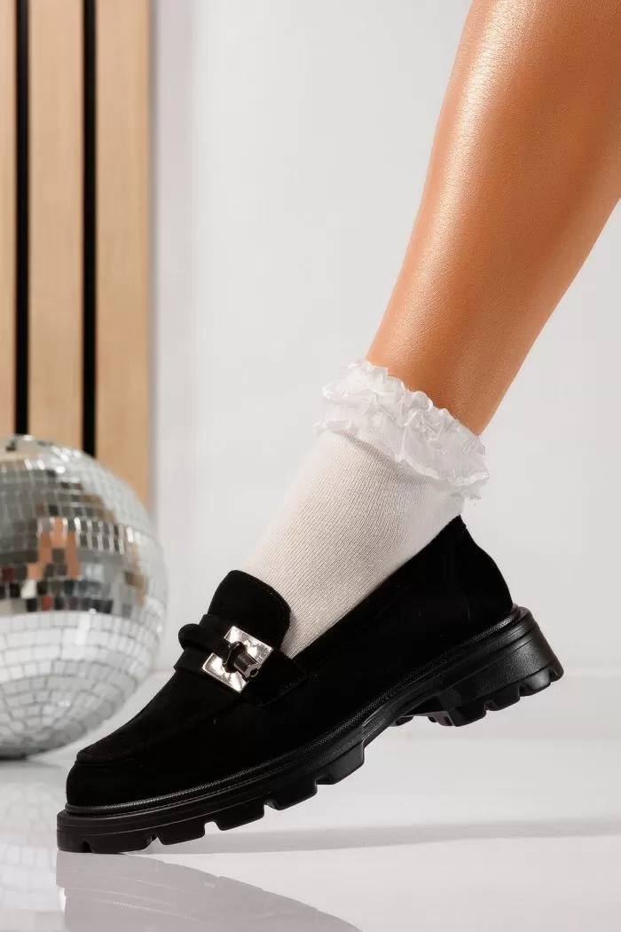 Pantofi casual dama negri din piele ecologica intoarsa Melike #21824