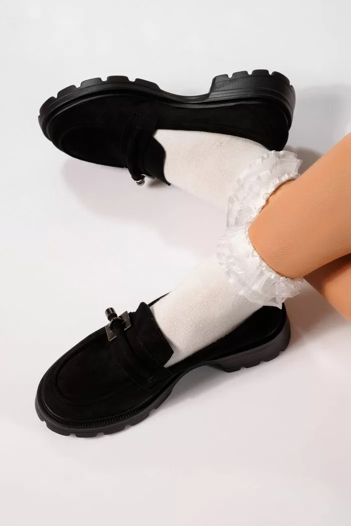 Pantofi casual dama negri din piele ecologica intoarsa Melike #21824