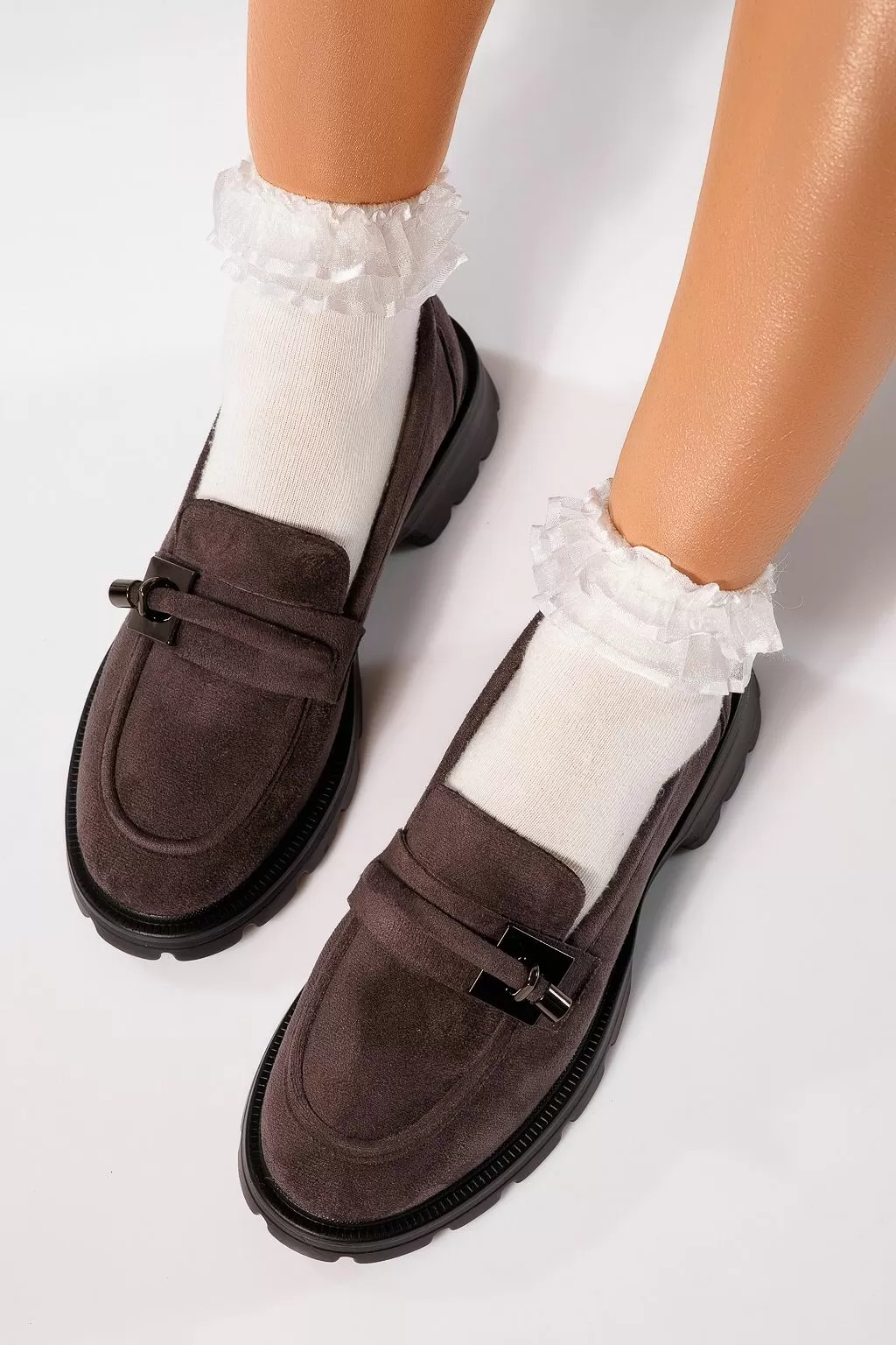 Pantofi casual dama gri din piele ecologica intoarsa Melike #21825