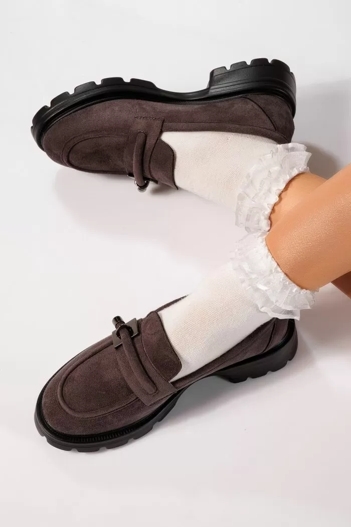 Pantofi casual dama gri din piele ecologica intoarsa Melike #21825
