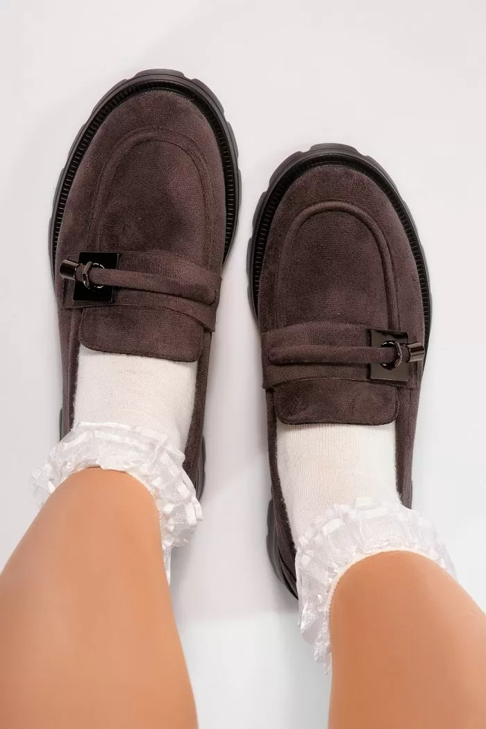 Pantofi casual dama gri din piele ecologica intoarsa Melike #21825