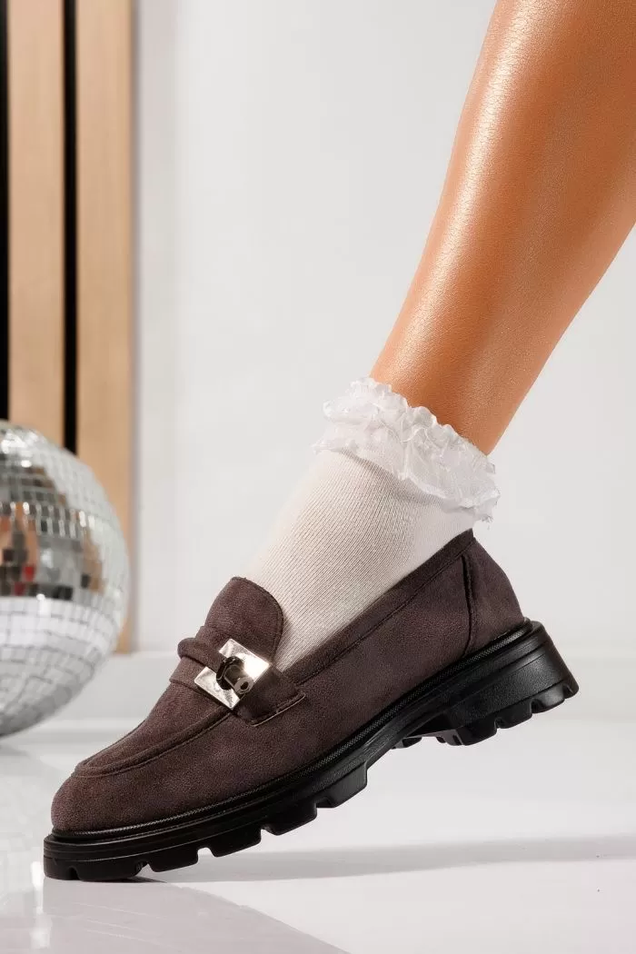 Pantofi casual dama gri din piele ecologica intoarsa Melike #21825
