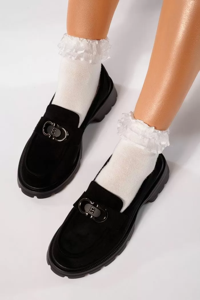Pantofi casual dama negri din piele ecologica intoarsa Yasemin #21828