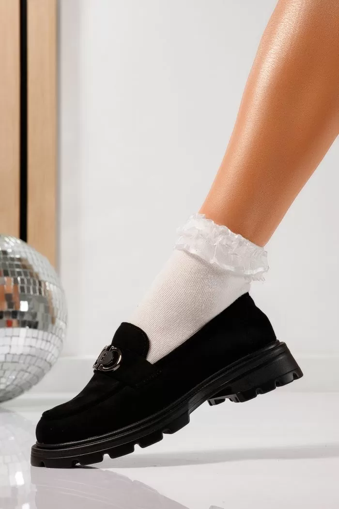 Pantofi casual dama negri din piele ecologica intoarsa Yasemin #21828