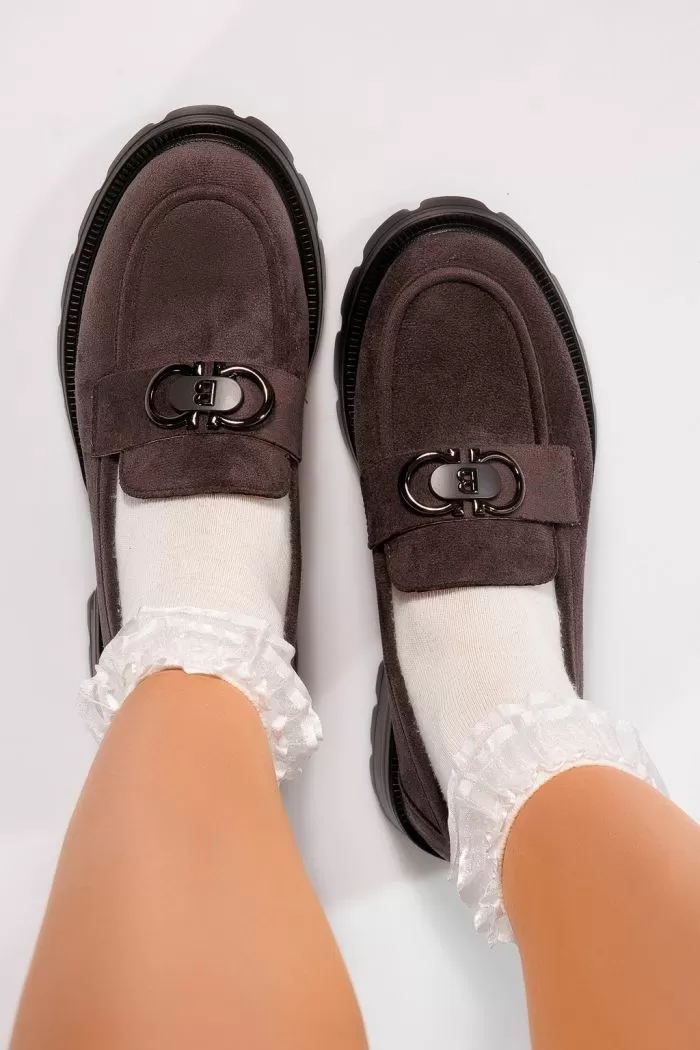 Pantofi casual dama gri din piele ecologica intoarsa Yasemin #21829