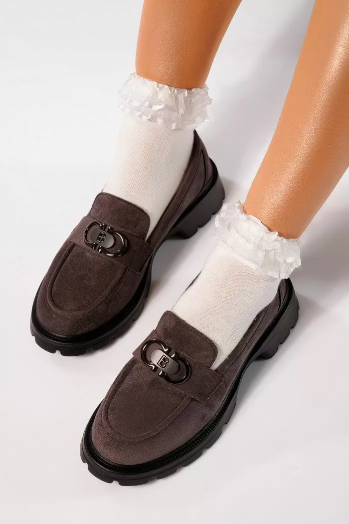 Pantofi casual dama gri din piele ecologica intoarsa Yasemin #21829