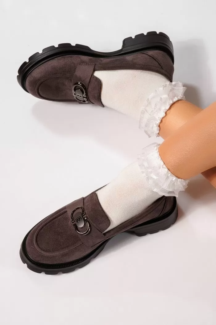 Pantofi casual dama gri din piele ecologica intoarsa Yasemin #21829