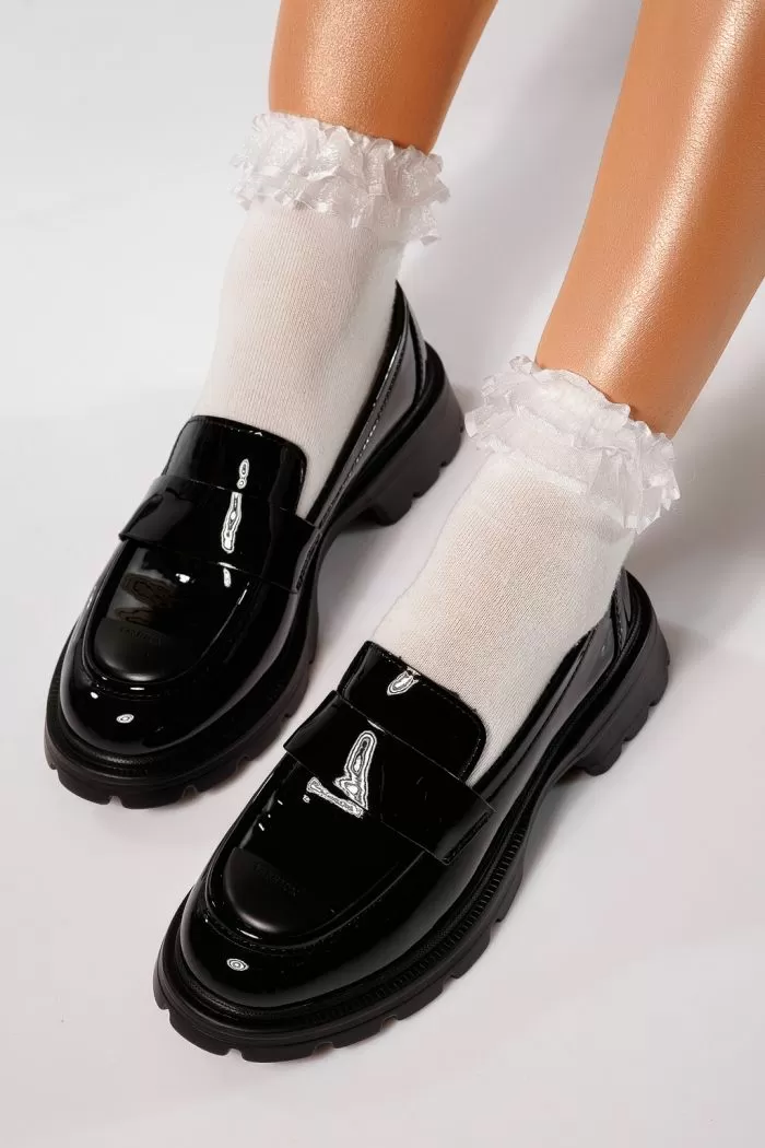 Pantofi casual dama negri din piele ecologica lacuita Miki #21832
