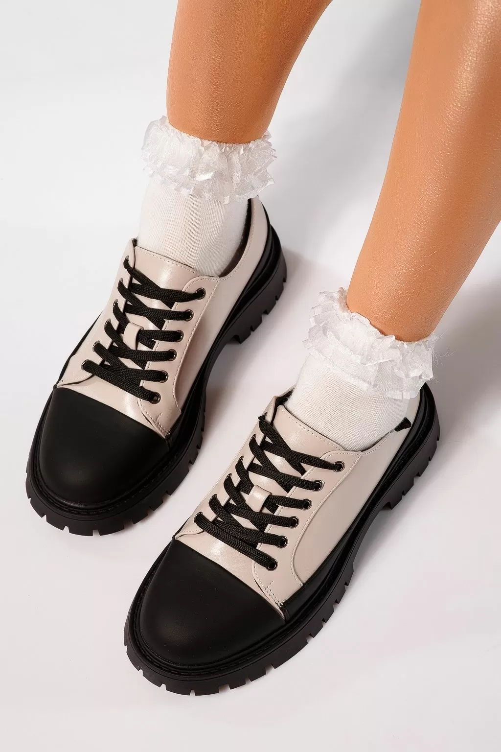 Pantofi casual dama bej din piele ecologica Reiko #21833