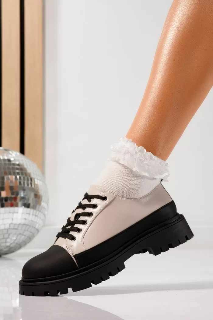 Pantofi casual dama bej din piele ecologica Reiko #21833
