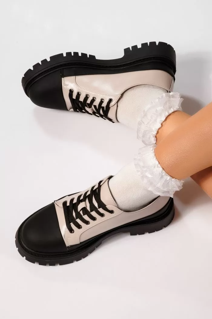 Pantofi casual dama bej din piele ecologica Reiko #21833