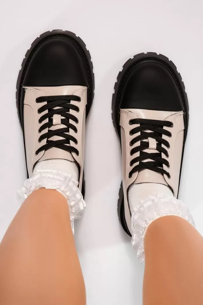 Pantofi casual dama bej din piele ecologica Reiko #21833