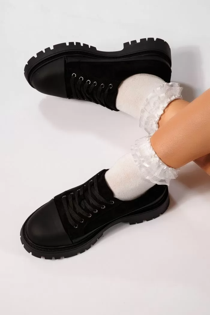 Pantofi casual dama negri din piele ecologica intoarsa Daria #21835