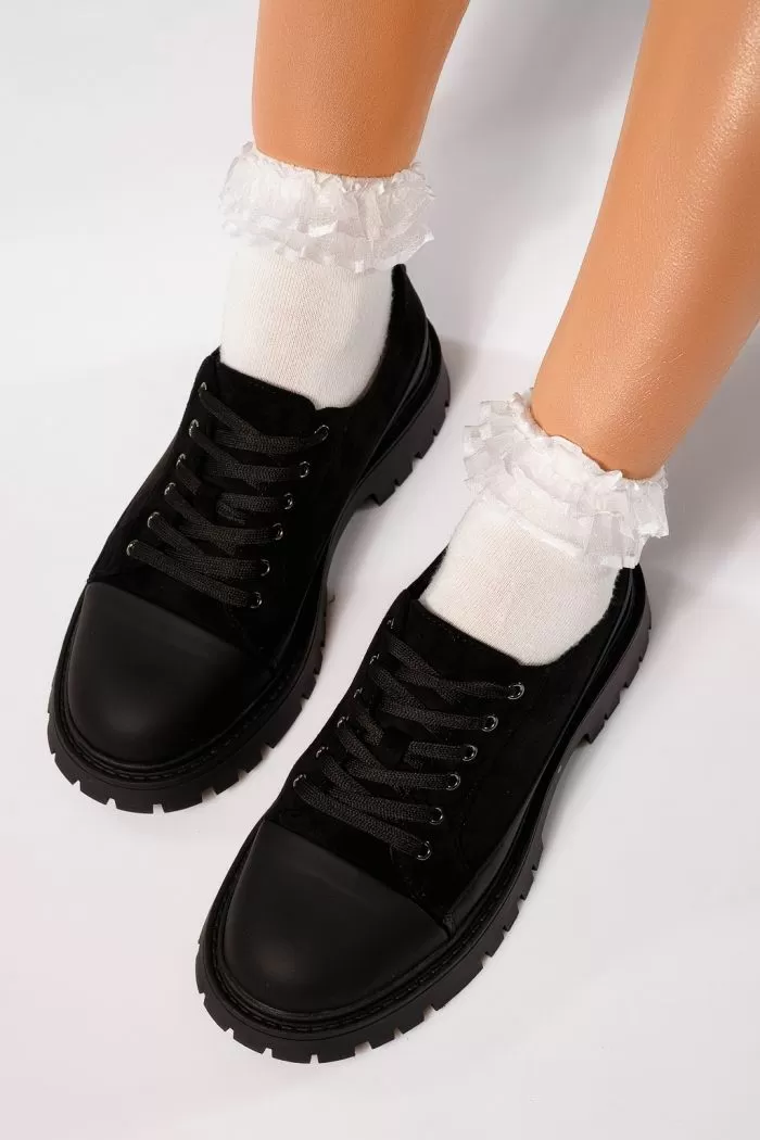 Pantofi casual dama negri din piele ecologica intoarsa Daria #21835