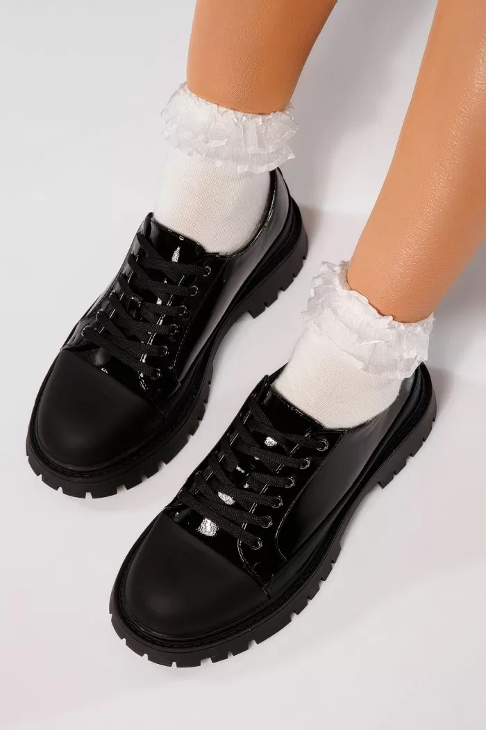 Pantofi casual dama negri din piele ecologica lacuita Sofia  #21836
