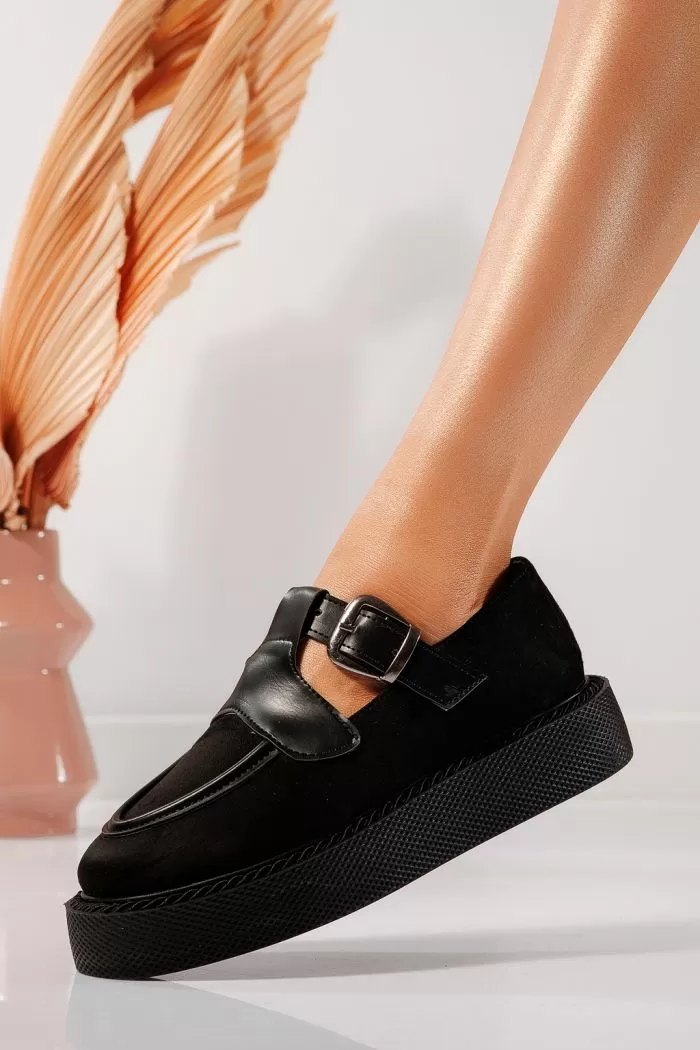 Pantofi casual dama negri din piele ecologica intoarsa Alegria #21865