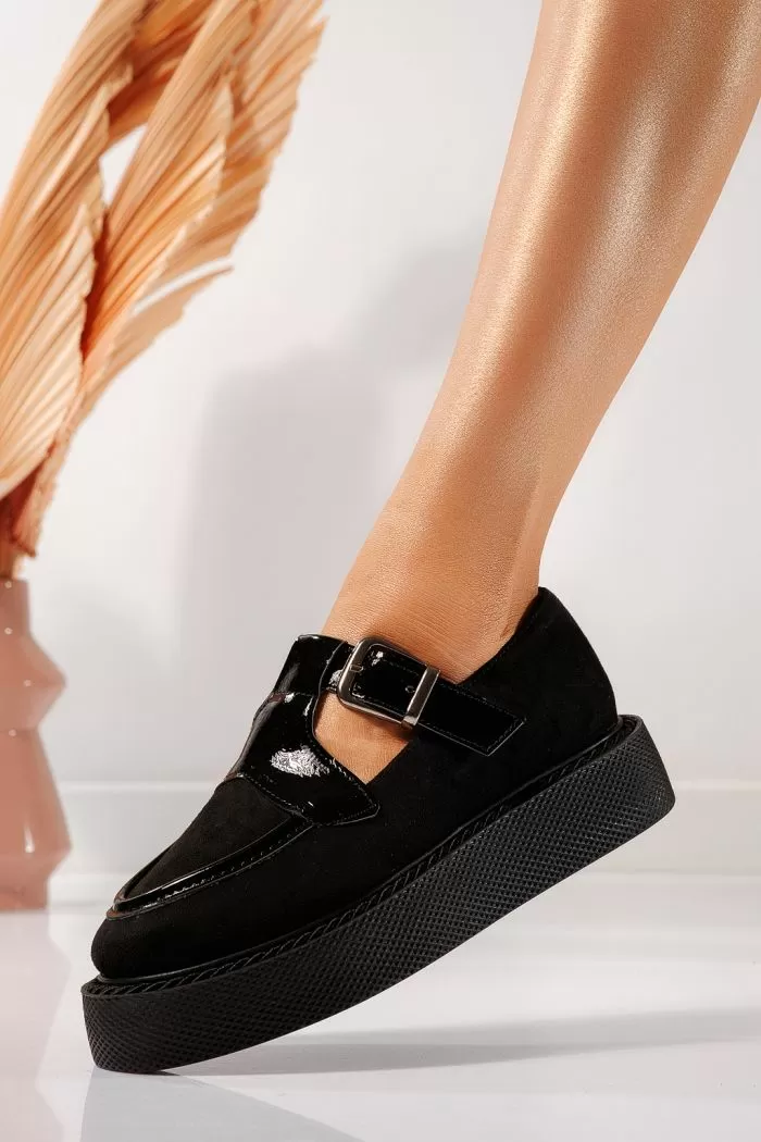 Pantofi casual dama negri din piele ecologica intoarsa Alegria #21866