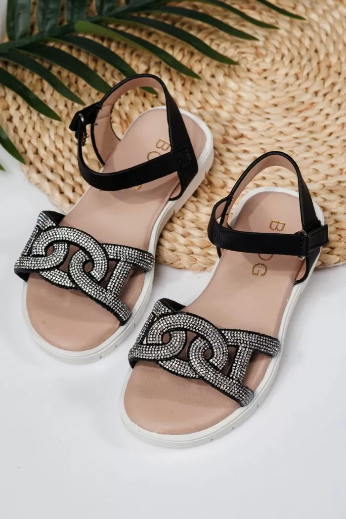 Sandale fete negre din piele ecologica Adina #21869