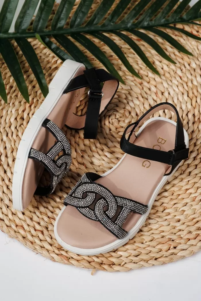 Sandale fete negre din piele ecologica Adina2 #21879