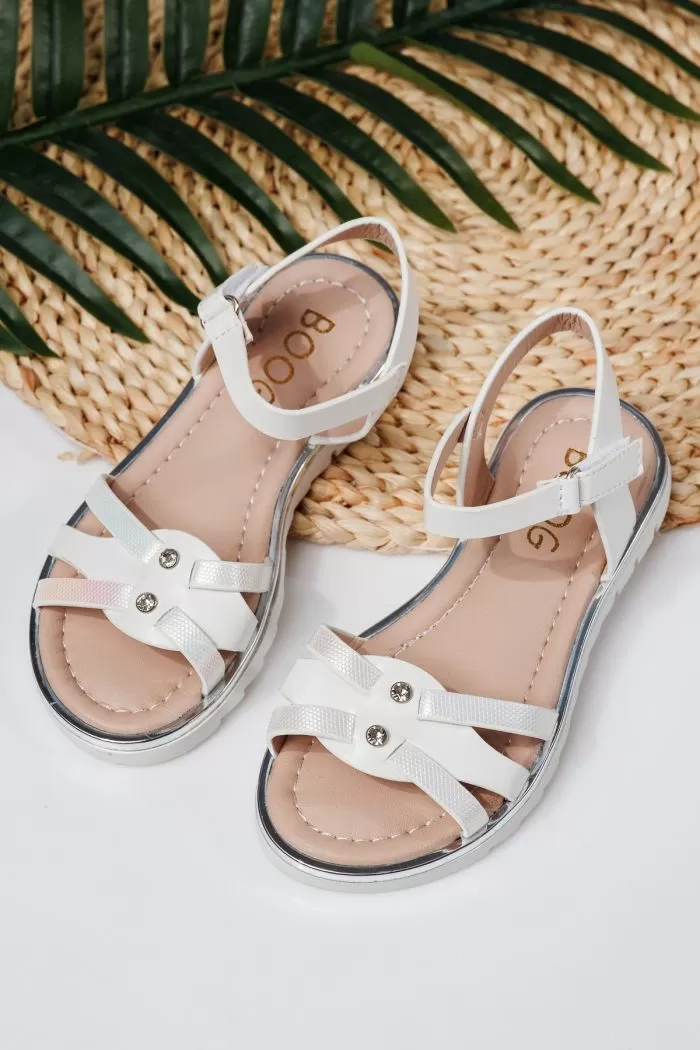 Sandale fete albe din piele ecologica Barbara #21913