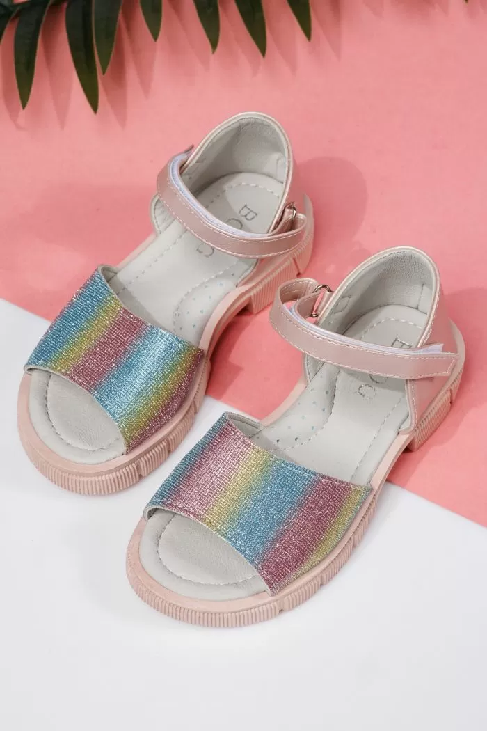 Sandale fete roz din piele ecologica Yvette #21938
