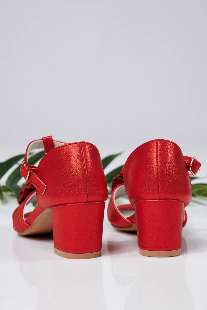 Sandale fete rosii din piele ecologica Mona #21945