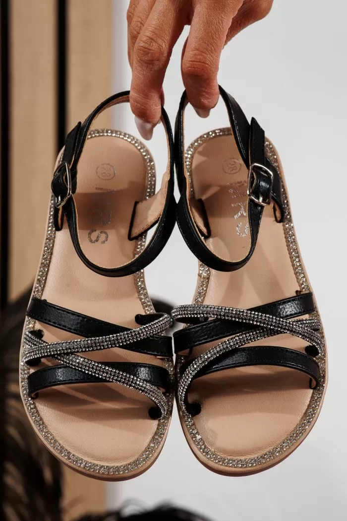 Sandale fete negre din piele ecologica Elena #21980