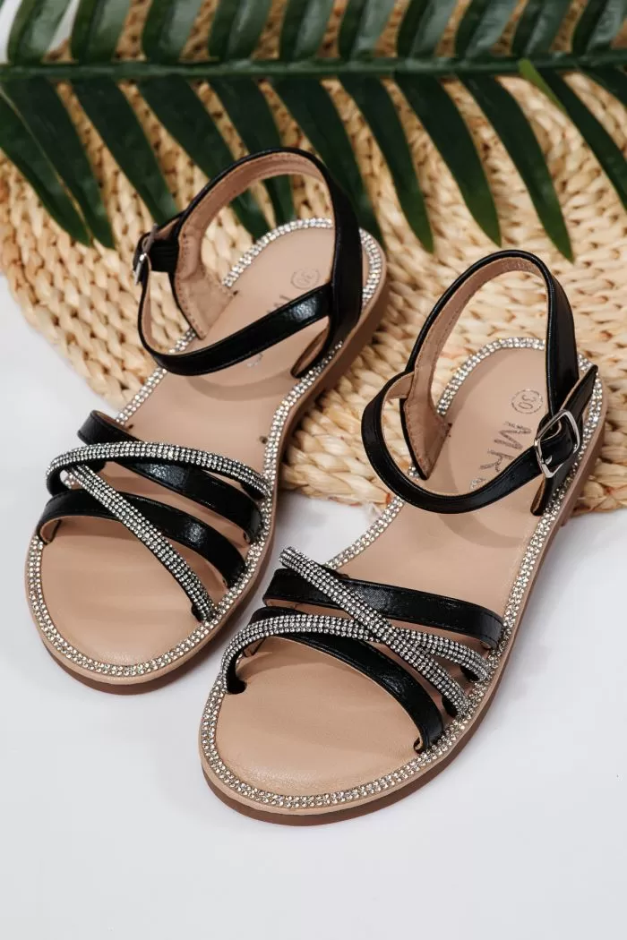 Sandale fete negre din piele ecologica Elena #21980