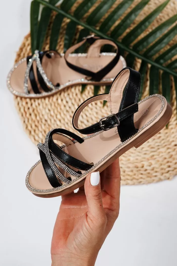 Sandale fete negre din piele ecologica Elena #21980