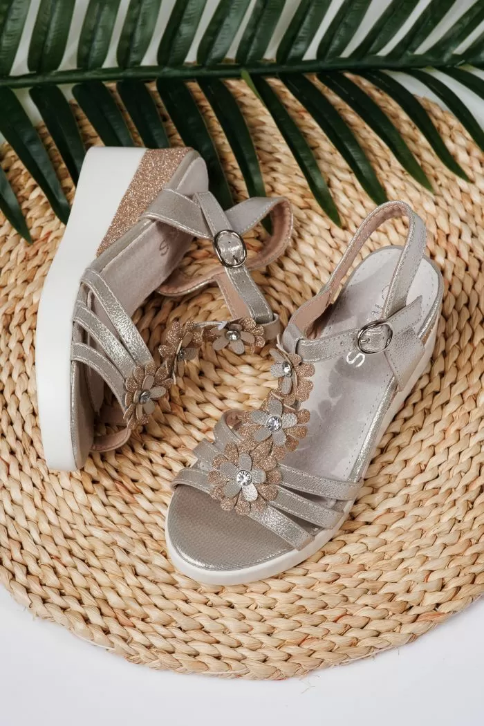 Sandale fete bej din piele ecologica Irene #22025