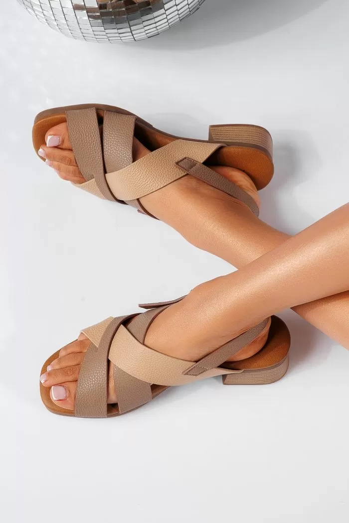 Sandale cu toc dama khaki din piele ecologica Adania #22033