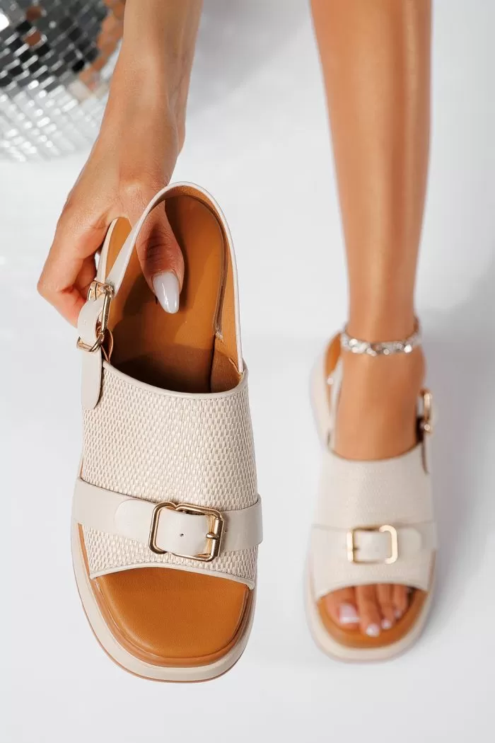 Sandale cu platforma dama albe din piele ecologica Alda #22035