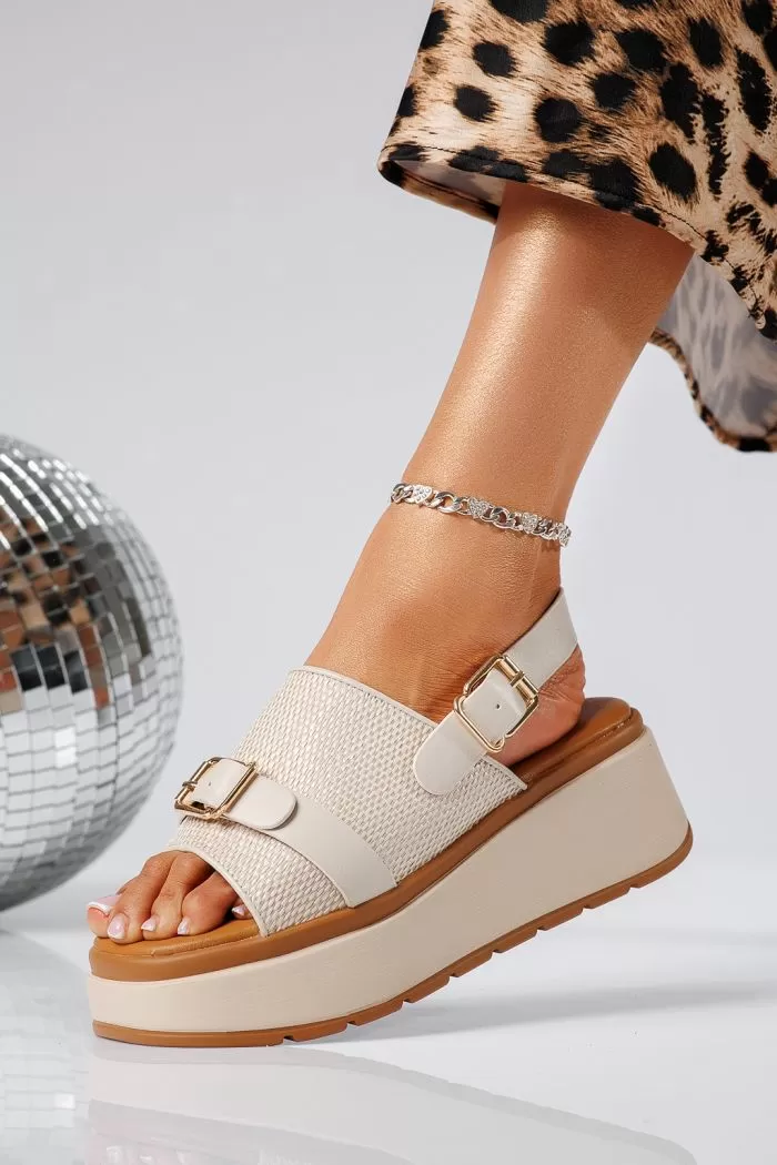 Sandale cu platforma dama albe din piele ecologica Alda #22035