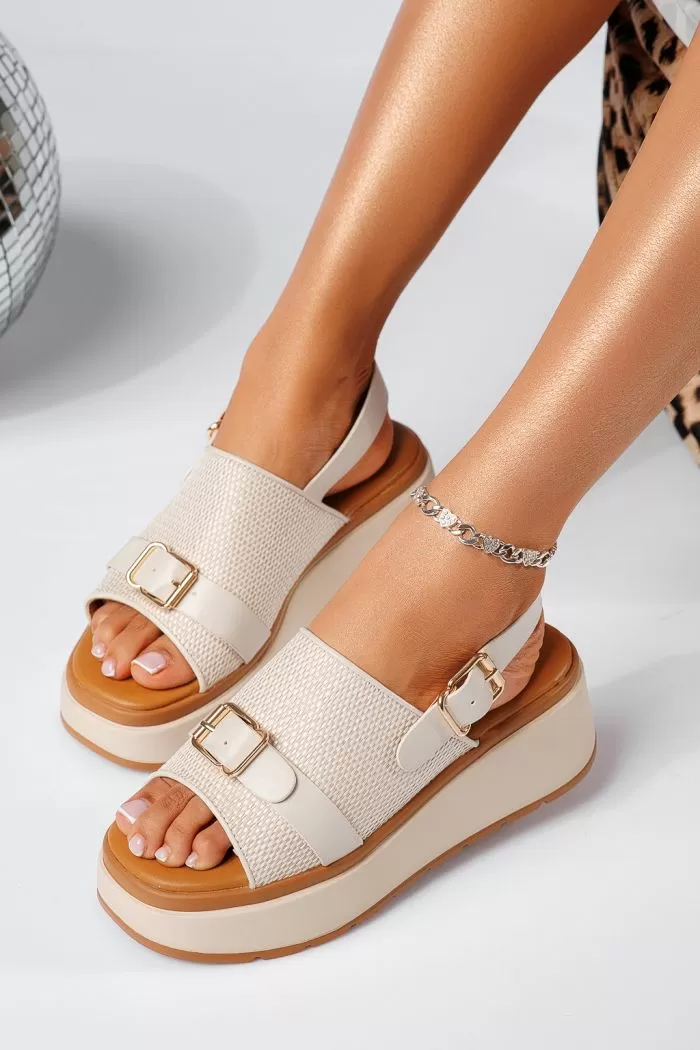 Sandale cu platforma dama albe din piele ecologica Alda #22035