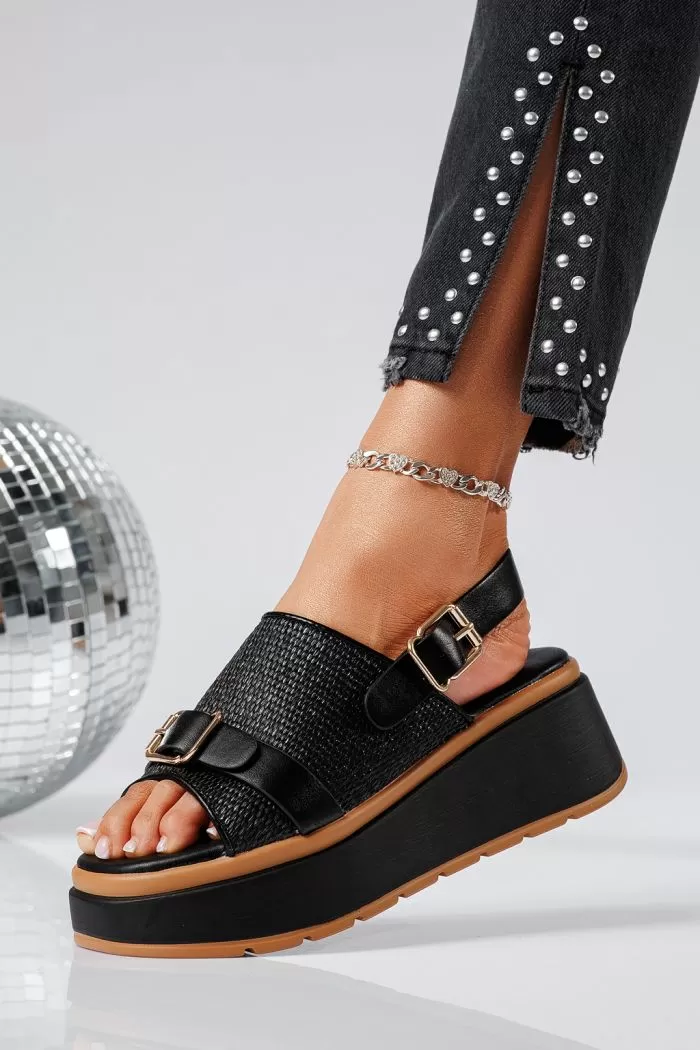 Sandale cu platforma dama negre din piele ecologica Alda #22036
