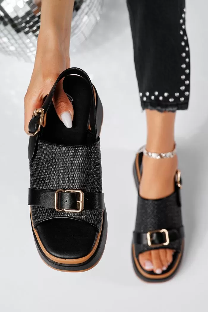 Sandale cu platforma dama negre din piele ecologica Alda #22036
