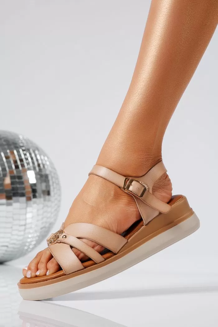 Sandale cu platforma dama khaki din piele ecologica Amira #22041