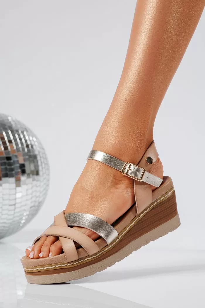 Sandale cu platforma dama khaki din piele ecologica Anais #22046