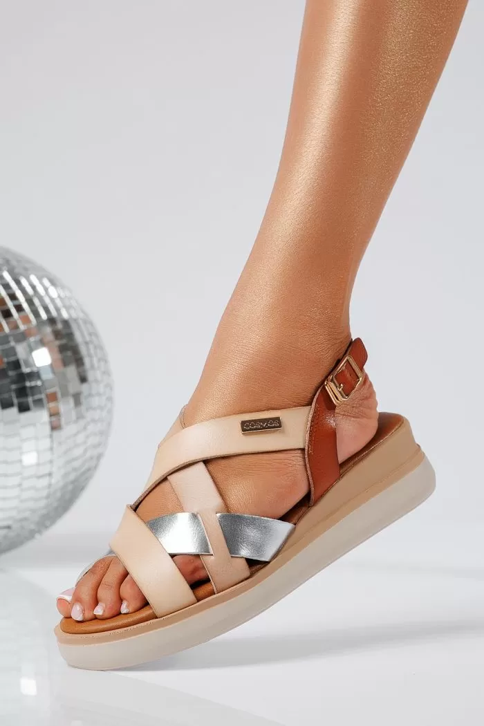Sandale cu platforma dama albe din piele ecologica Aneta #22049