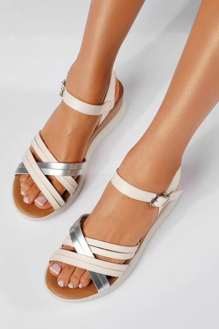 Sandale cu platforma dama albe din piele ecologica Agota #22051