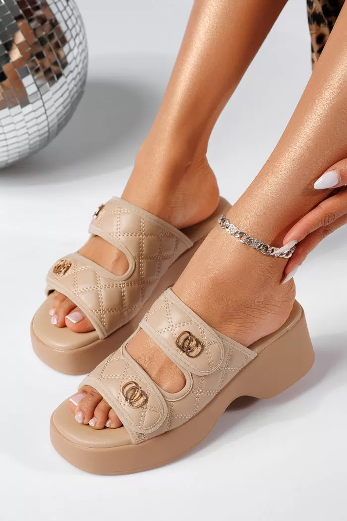 Papuci cu platforma dama khaki din piele ecologica Agustina #22053