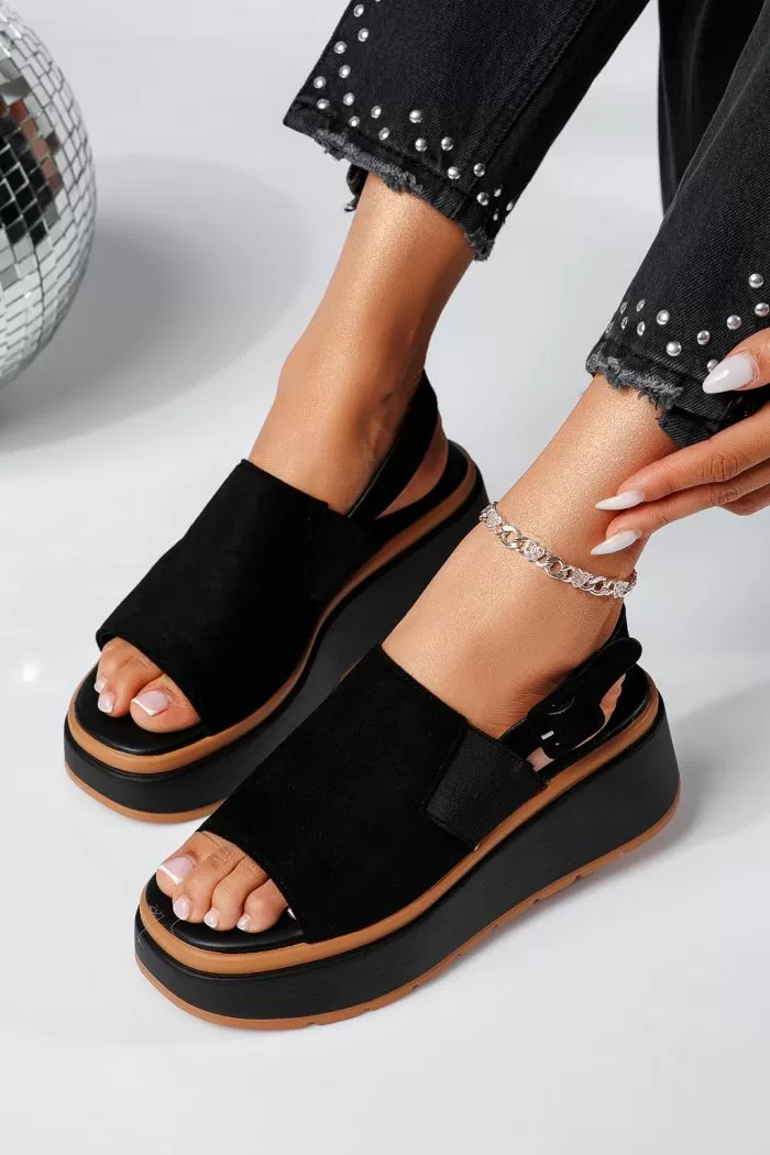 Sandale cu platforma dama negre din piele ecologica intoarsa Amelia #22061