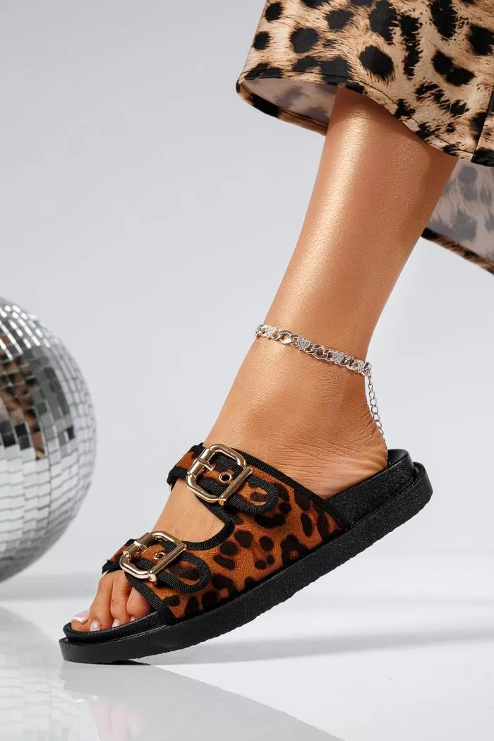Papuci dama leopard din piele ecologica Ayala #22065