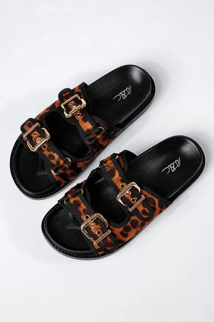 Papuci dama leopard din piele ecologica Ayala #22065