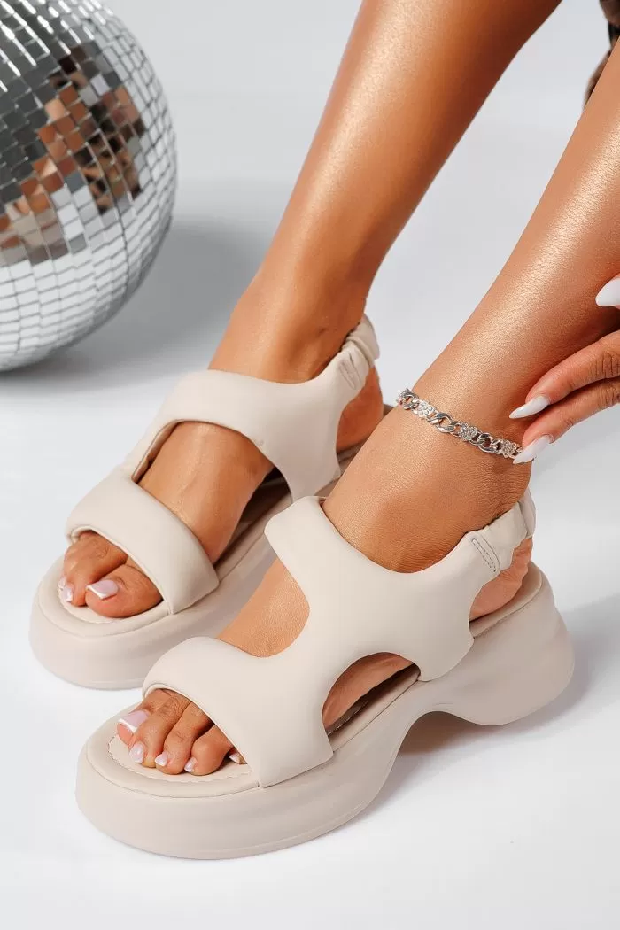 Sandale cu platforma dama albe din piele ecologica Eda #22077